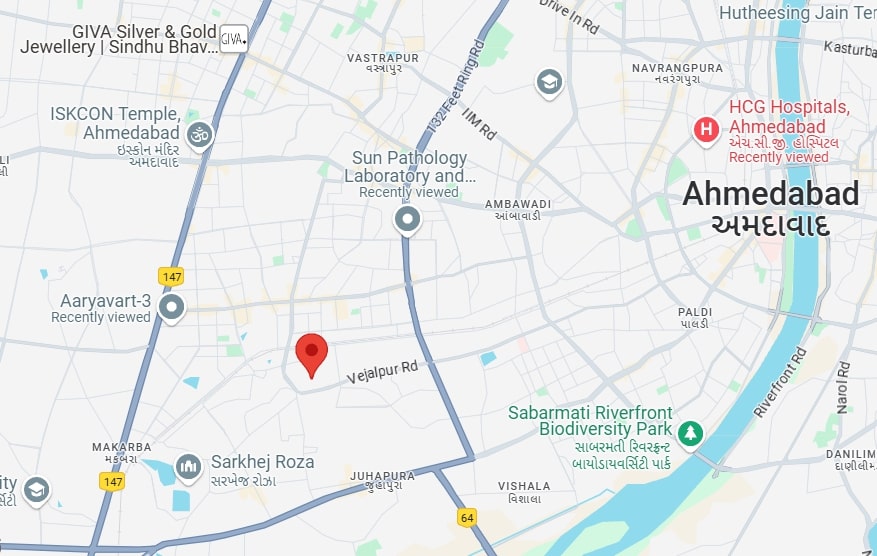 Map location of ICARE PHYSIO in Vejalpur, Ahmedabad